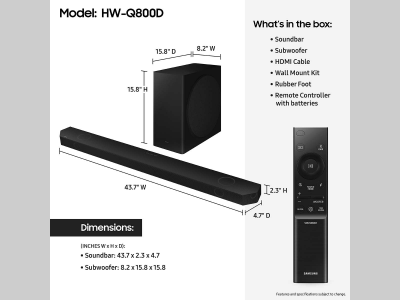 Samsung 5.1.2 Channel Q-series Wireless Dolby ATMOS Soundbar with Q-Symphony - HW-Q800D/ZC